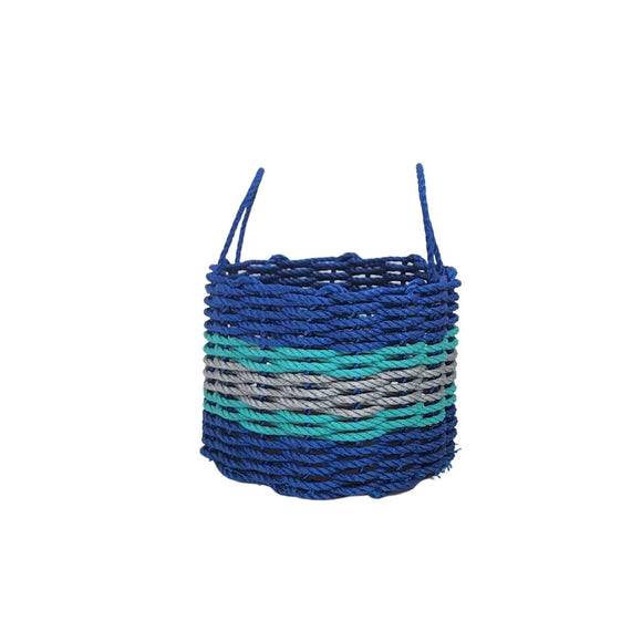 Authentic Maine Lobster Rope Storage Basket Blue and Light Gray with Teal Accents - FREE SHIPPING