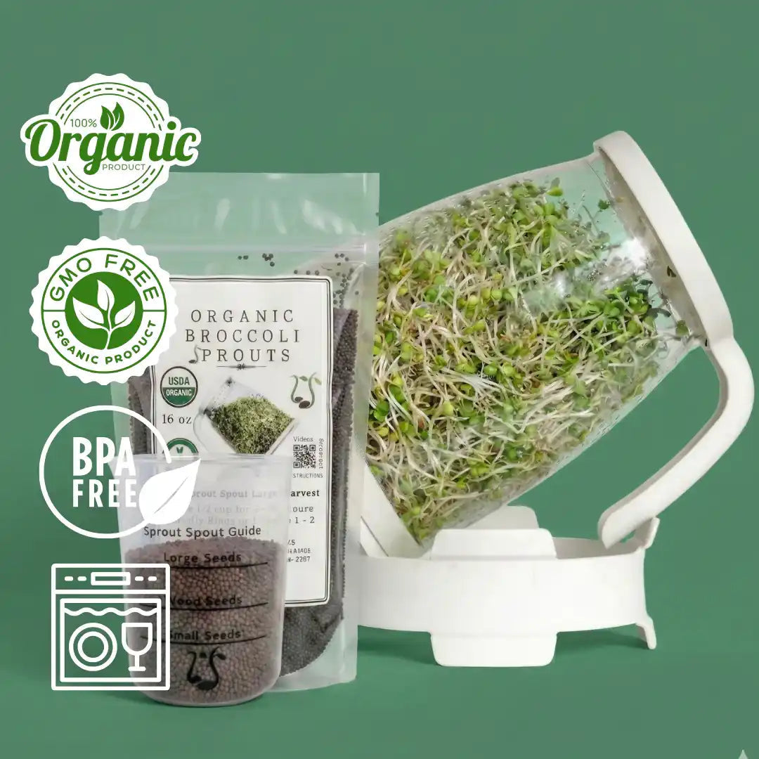 Sprout Spout Broccoli Starter Kit: Sprout Spout + 4oz or 1lb seeds + F