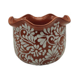 Brown & White Talavera Planter | Handcrafted Wavy Rim Pot