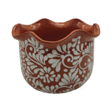 Brown & White Talavera Planter | Handcrafted Wavy Rim Pot