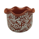 Brown & White Talavera Planter | Handcrafted Wavy Rim Pot