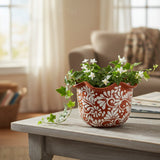 Brown & White Talavera Planter | Handcrafted Wavy Rim Pot