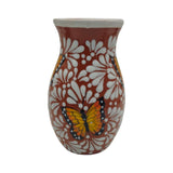 Brown & White Talavera Vase | Monarch Butterfly Relief Design