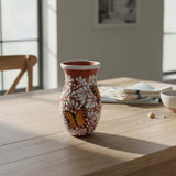 Brown & White Talavera Vase | Monarch Butterfly Relief Design