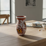 Brown & White Talavera Vase | Monarch Butterfly Relief Design