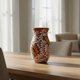 Brown & White Talavera Vase | Monarch Butterfly Relief Design