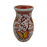 Brown & White Talavera Vase | Monarch Butterfly Relief Design