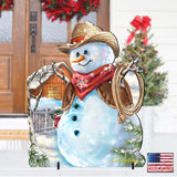 Cowboy Snowman Christmas Outdoor Yard Sign by D. Gelsinger - Christmas Santa Snowman Decor - 8121115F-1541