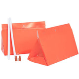 Two orange plastic traps with white straws on a white background