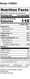 Nutrition facts label for a product with detailed calorie count and ingredient list.