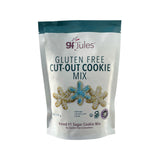 A stand-up pouch of GF Jules Gluten Free Cut-Out Cookie Mix, featuring snowflake-shaped cookies on the front, set against a plain white background.