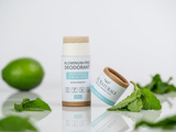 Aluminum-free deodorant with peppermint and bergamot on a white background
