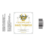 Label for Wholly Kaw Dulci Tobacco after shave toner on a white background