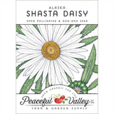 Alaska Shasta Daisy seed packet with Peaceful Valley branding