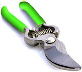 Garden pruner with green handles on a white background