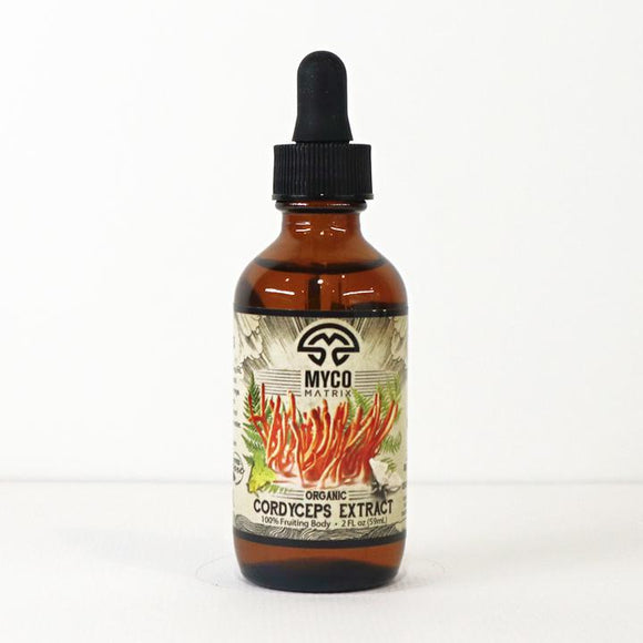 Bottle of Myco Matrix Cordyceps Extract on a white background