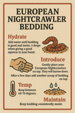 Instructions for European Nightcrawler bedding on a beige background with illustrations.