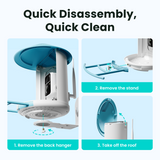 Instructions for quick disassembly and cleaning of a shower head with step-by-step illustrations.