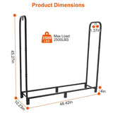 Black metal rack with dimensions and maximum load capacity on a white background