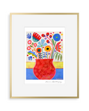 Framed artwork of a colorful vase with flowers on a white background FLOWER VASE STUDY 2 PRINT