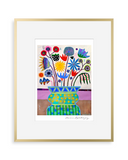 Framed artwork with colorful floral design and abstract elements on a white background FLOWER VASE STUDY 1 PRINT