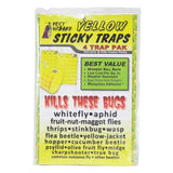 Yellow sticky traps packaging with pest control information on a white background