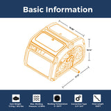 Technical diagram of a Garden Hose Reel Box-Heavy Duty with dimensions and basic information on a white background.