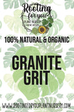 Advertisement for 'Rooting for you Plant Nursery' with 'Granite Grit' product on a leafy background.
