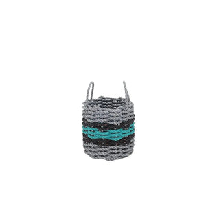 Lobster Rope Basket Light Gray and Teal, Black Accents - FREE SHIPPING