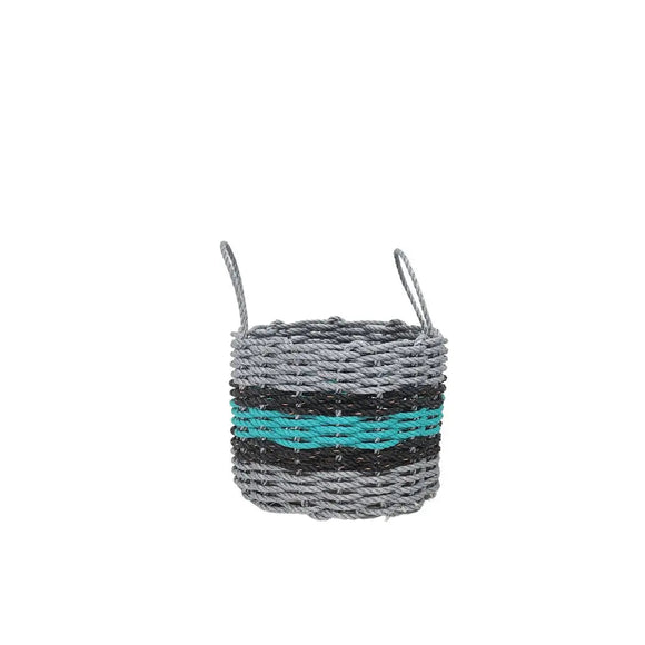 Lobster Rope Basket Light Gray and Teal, Black Accents - FREE SHIPPING