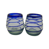 Hand-Blown Mexican Stemless Wine Glass | Cobalt Blue Spiral Design