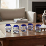Hand-Blown Mexican Stemless Wine Glass | Cobalt Blue Spiral Design