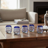 Hand-Blown Mexican Stemless Wine Glass | Cobalt Blue Spiral Design