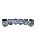 Hand-Blown Mexican Stemless Wine Glass | Cobalt Blue Spiral Design