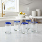 Hand-Blown Mexican Tumbler Glass | Cobalt Blue Rim Design