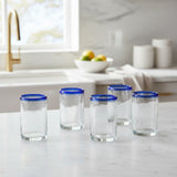 Hand-Blown Mexican Tumbler Glass | Cobalt Blue Rim Design