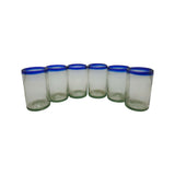 Hand-Blown Mexican Tumbler Glass | Cobalt Blue Rim Design