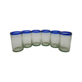 Hand-Blown Mexican Tumbler Glass | Cobalt Blue Rim Design