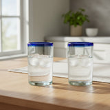 Hand-Blown Mexican Tumbler Glass | Cobalt Blue Rim Design