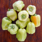 Heirloom Organic White Bell Peppers on a wooden surface