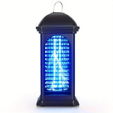Insect zapper with blue light on a white background