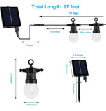 Diagram of a solar-powered outdoor lighting system with measurements on a white background