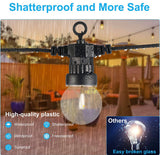 Shatterproof light bulb with outdoor setting and features listed