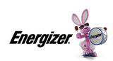Energizer Bunny holding a battery on a white background