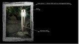 Outdoor lamp with labeled components on a black background