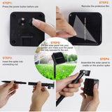 Step-by-step guide on how to assemble a solar panel system with hands performing each step.