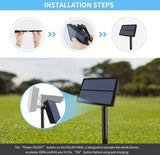 Step-by-step installation guide for a solar panel system with outdoor setting.