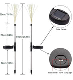Measurement chart of a solar-powered garden light with dimensions and features highlighted.