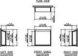 Technical drawing of a door with plan view, left side elevation, front gable elevation, and right side elevation.