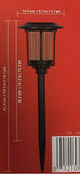 Solar lamp with dimensions and barcode on a red background